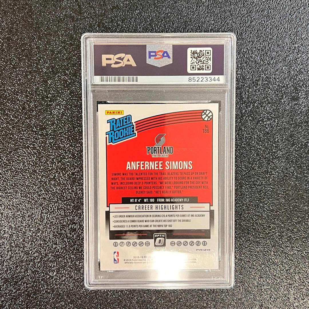2018 Donruss Optic Rated Rookie #186 ANFERNEE SIMONS Signed Rookie Card AUTO PSA