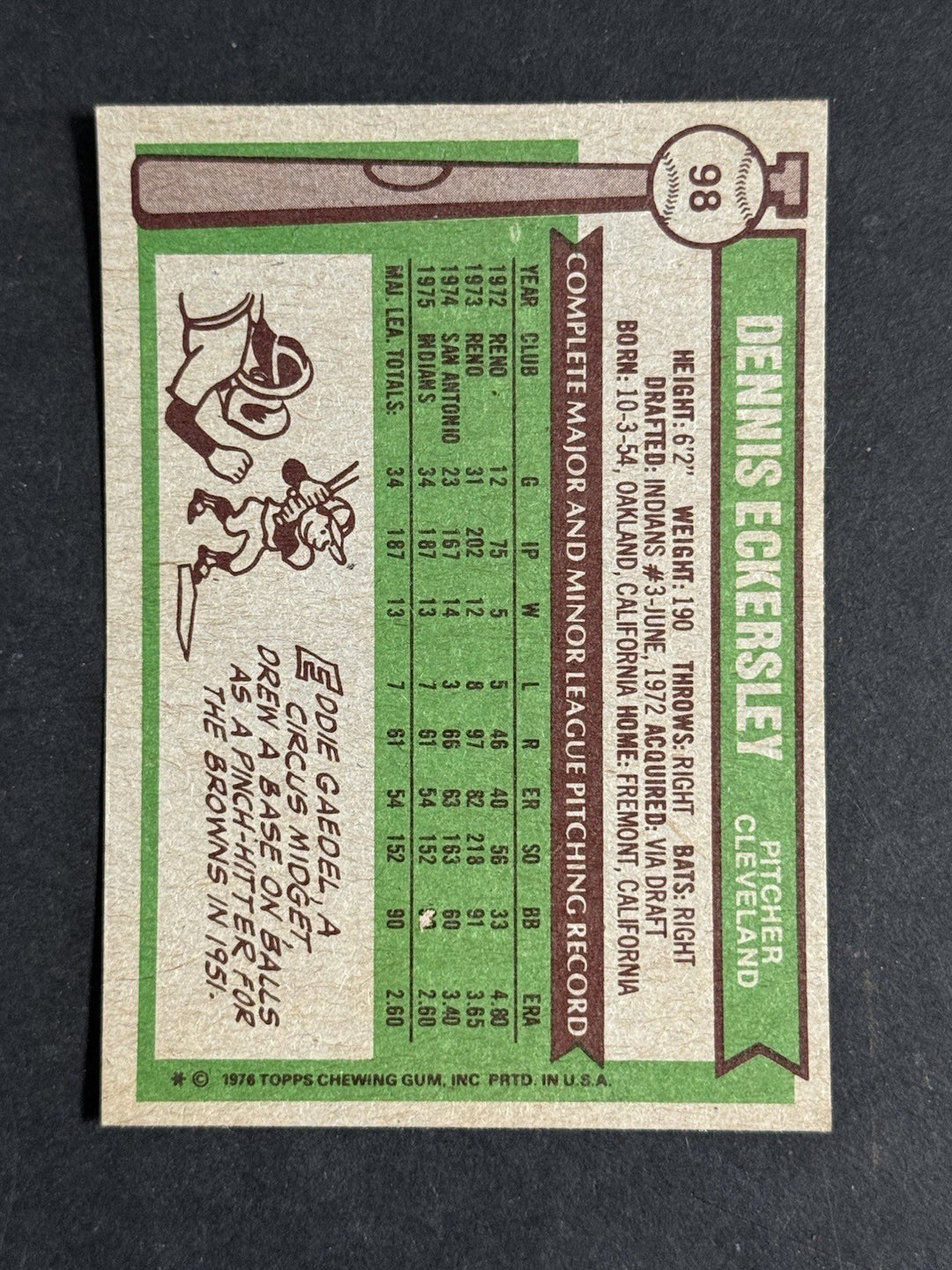 1976 TOPPS #98 DENNIS ECKERSLEY  ROOKIE DEAD CENTERED WOW Near Mint Nm HOF