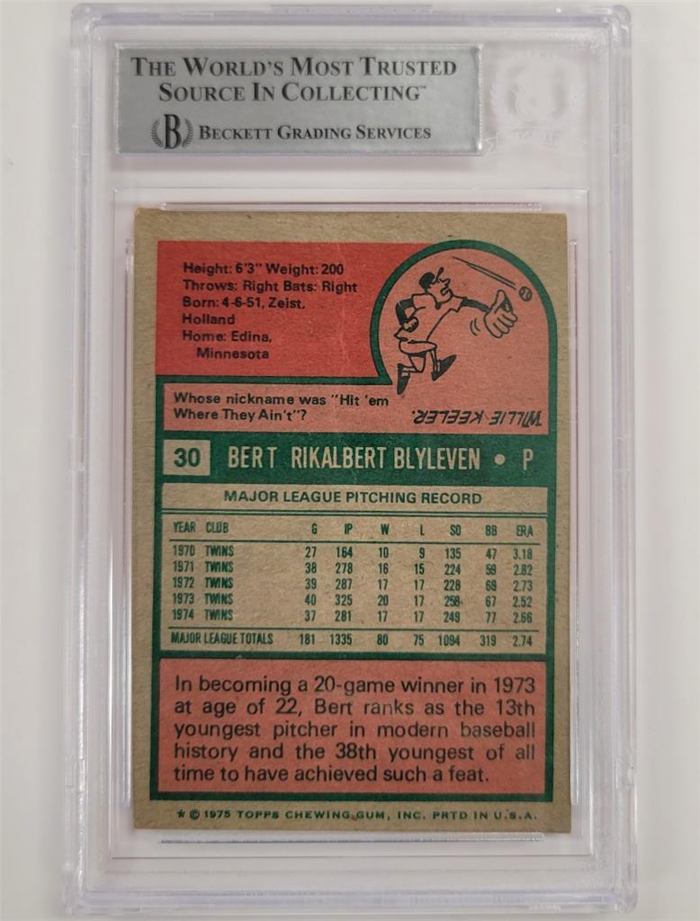 Bert Blyleven signed 1975 Topps #30 card slab auto Twins ~ Beckett BAS