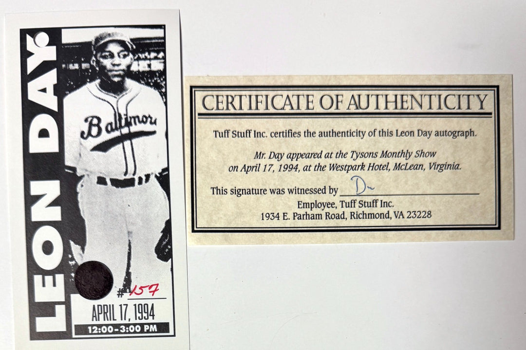 Leon Day signed Baltimore Negro League 8x10 Photo minor dings Framed- COA/HOF