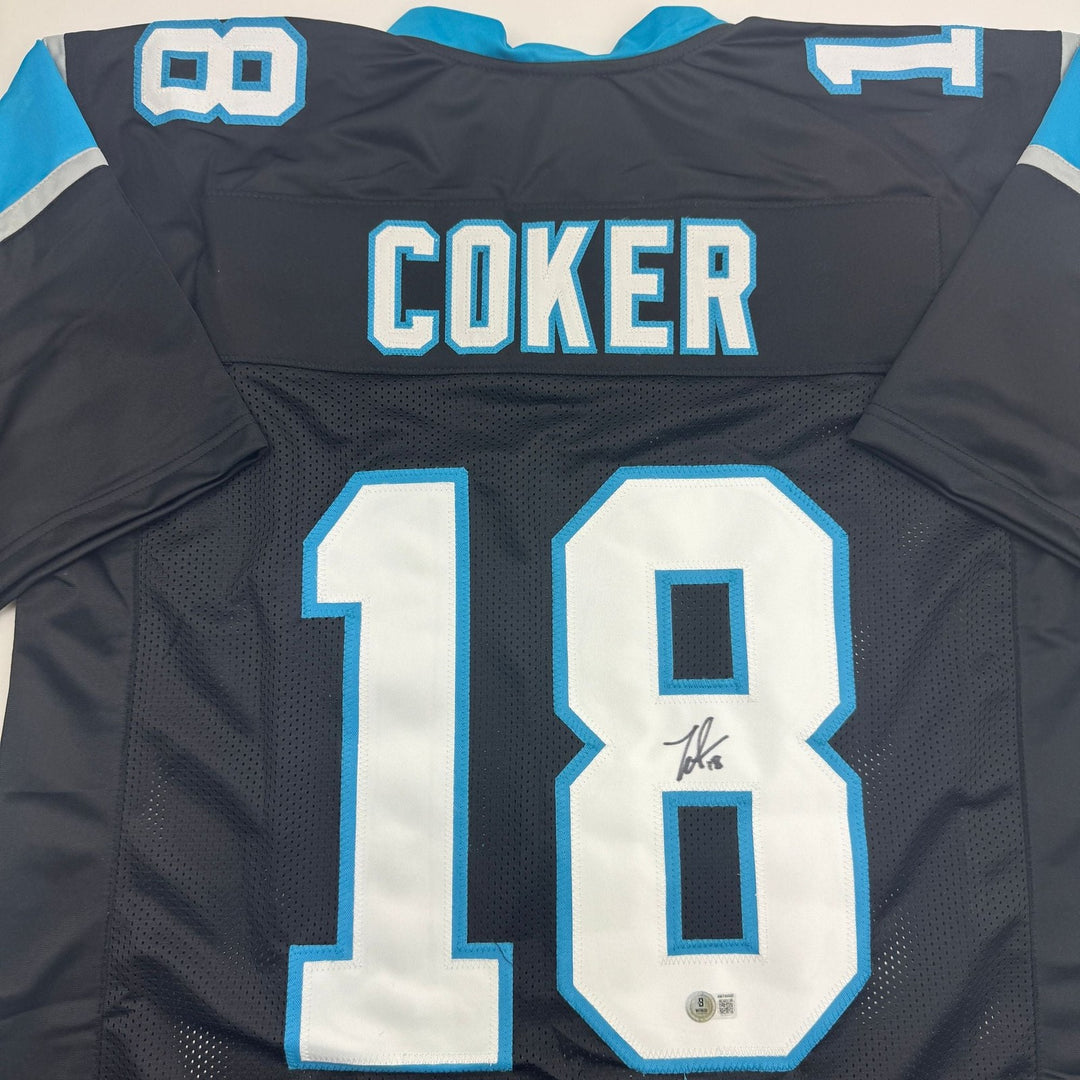 Autographed/Signed Jalen Coker Carolina Black Football Jersey Beckett COA