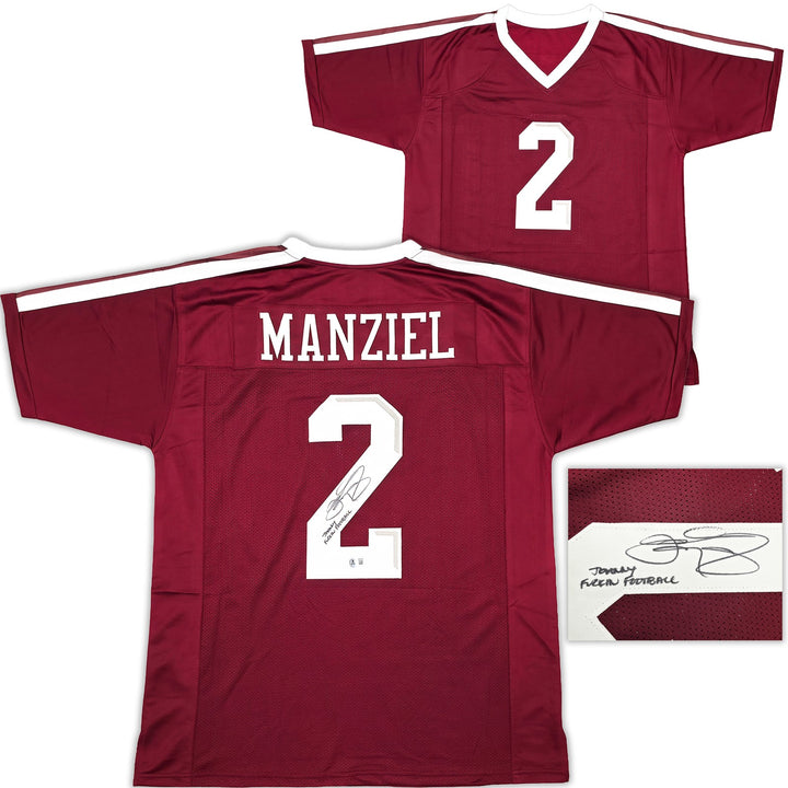 A & M Aggies Johnny Manziel Signed Maroon Jersey Beckett Wit Beckett Witness