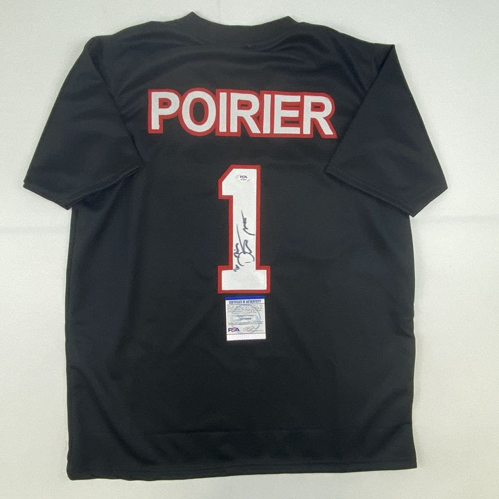 Autographed/Signed DUSTIN POIRIER UFC MMA Black Jersey Shirt PSA COA Auto