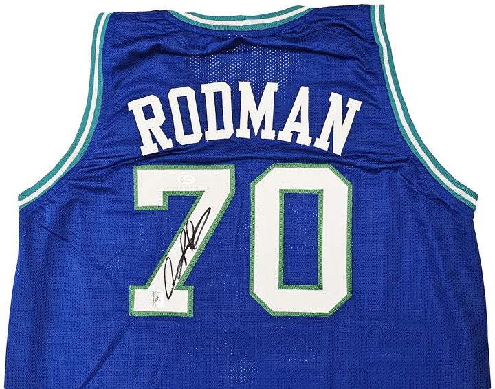 Dallas Mavericks Dennis Rodman Autographed Signed Blue Jersey JSA