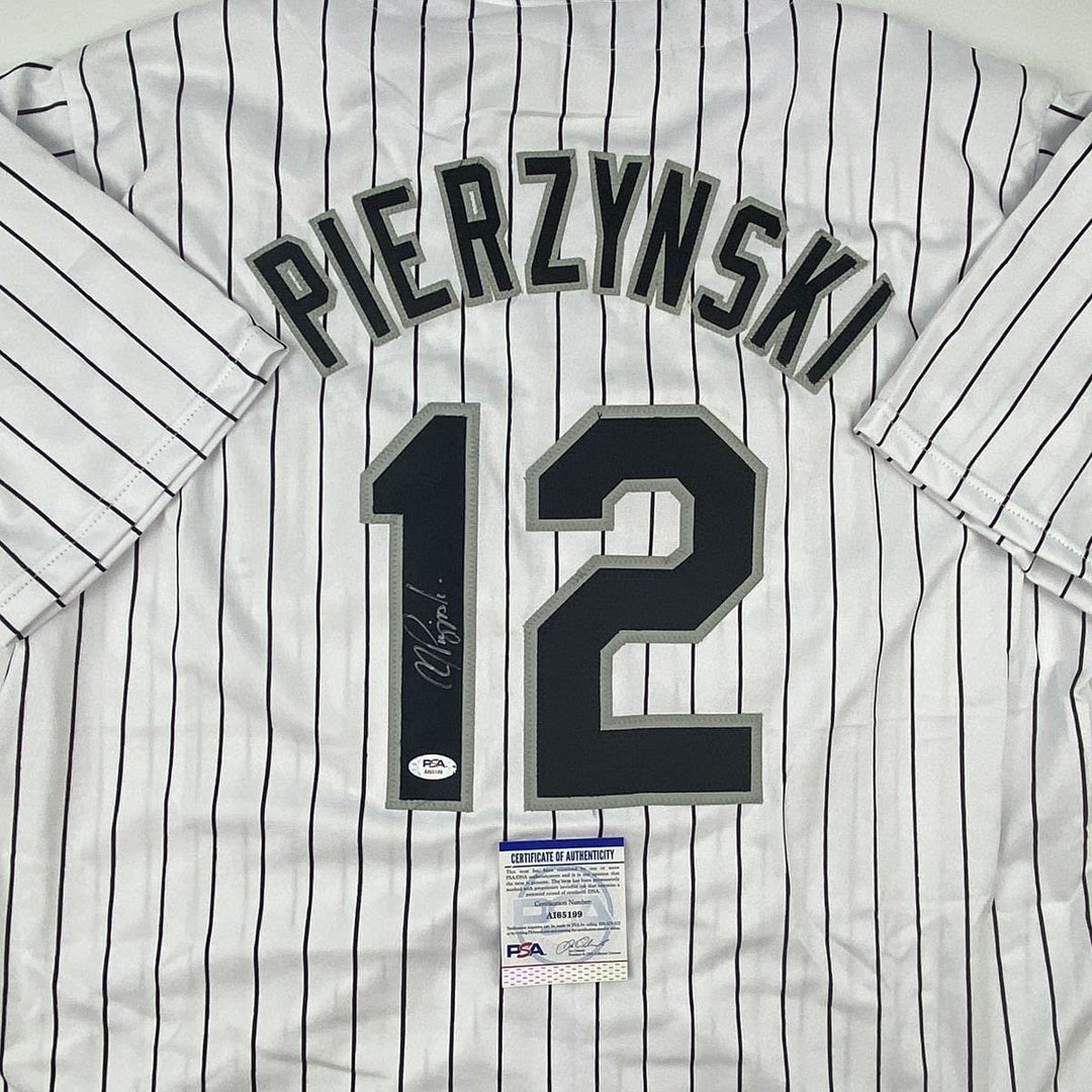 Autographed/Signed AJ A.J. PIERZYNSKI Chicago Pinstripe Jersey PSA COA