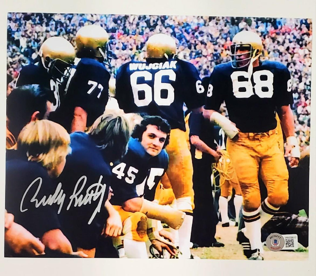 Rudy Ruettiger signed 8x10 photo Notre Dame silver ~ Beckett BAS Witness Holo