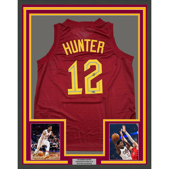 Framed Facsimile Autographed De’Andre Hunter 35x39 Red Reprint Laser Auto Jersey