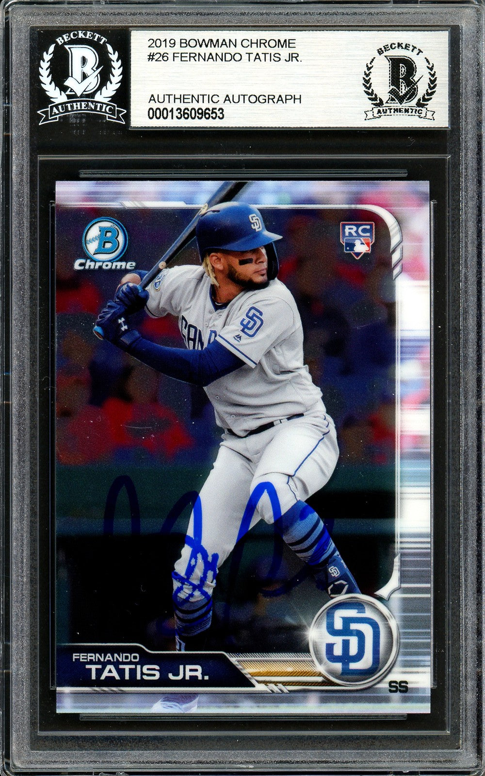 Fernando Tatis Jr. Signed 2019 Bowman Chrome RC 26 Padres Beckett #13609653