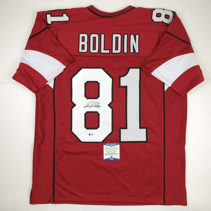 Autographed/Signed Anquan Boldin Arizona Red Jersey Beckett BAS COA