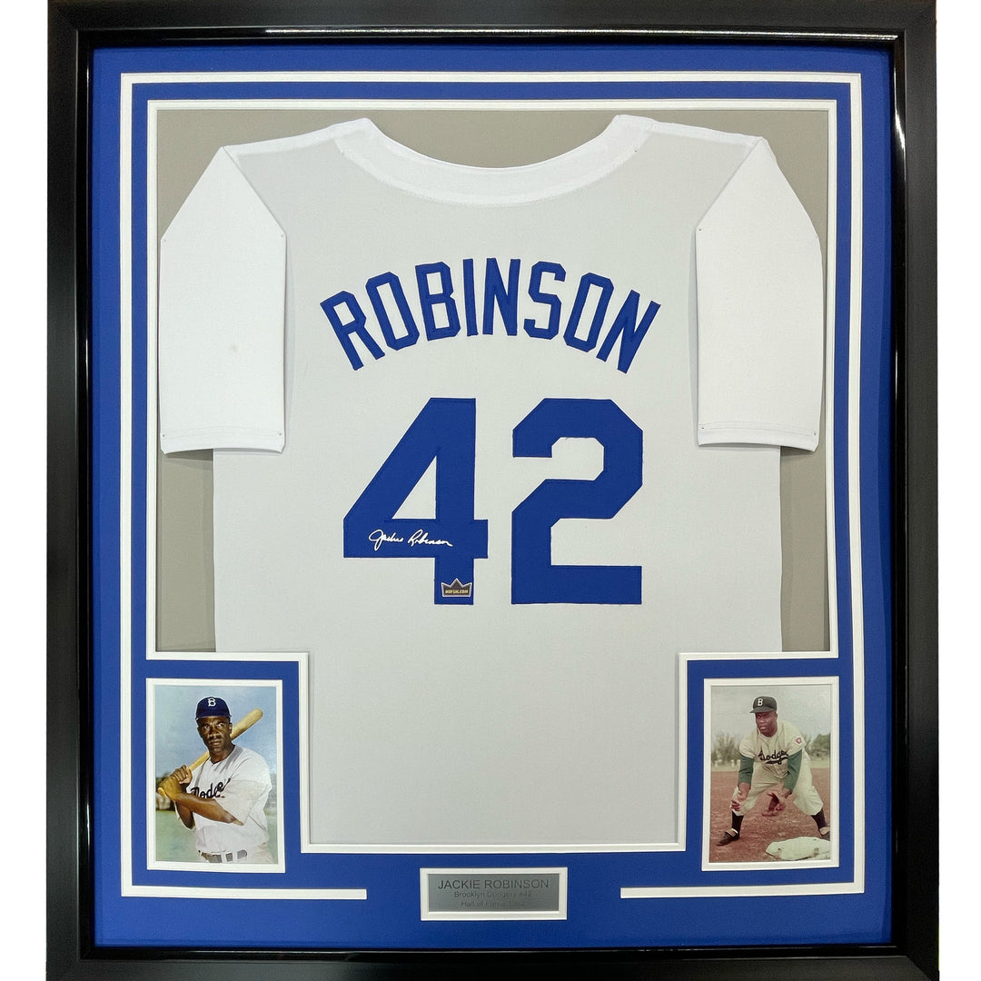 Framed Facsimile Autographed Jackie Robinson 33x42 LA Reprint Laser Auto Jersey
