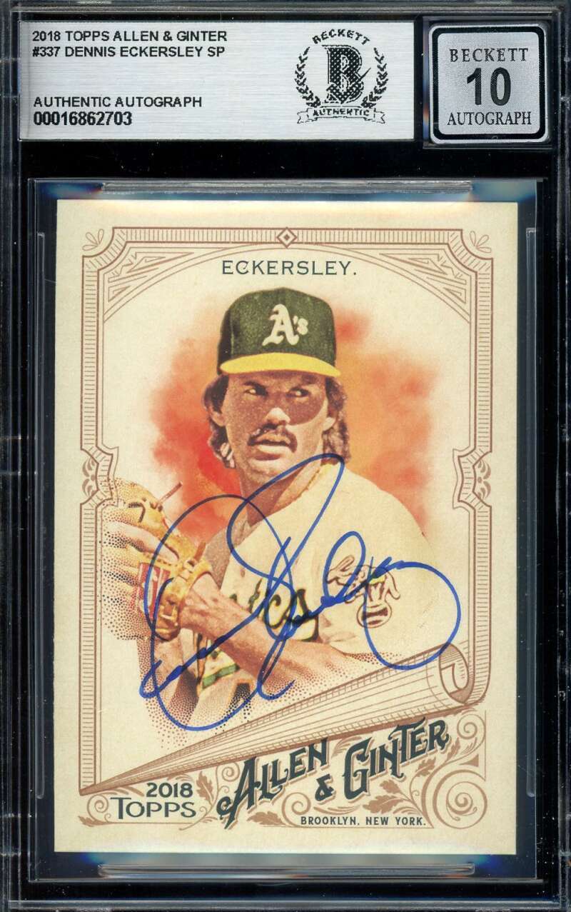 Dennis Eckersley Gem Mint 10 Beckett BAS Signed 2018 Topps Allen & Ginter Autog