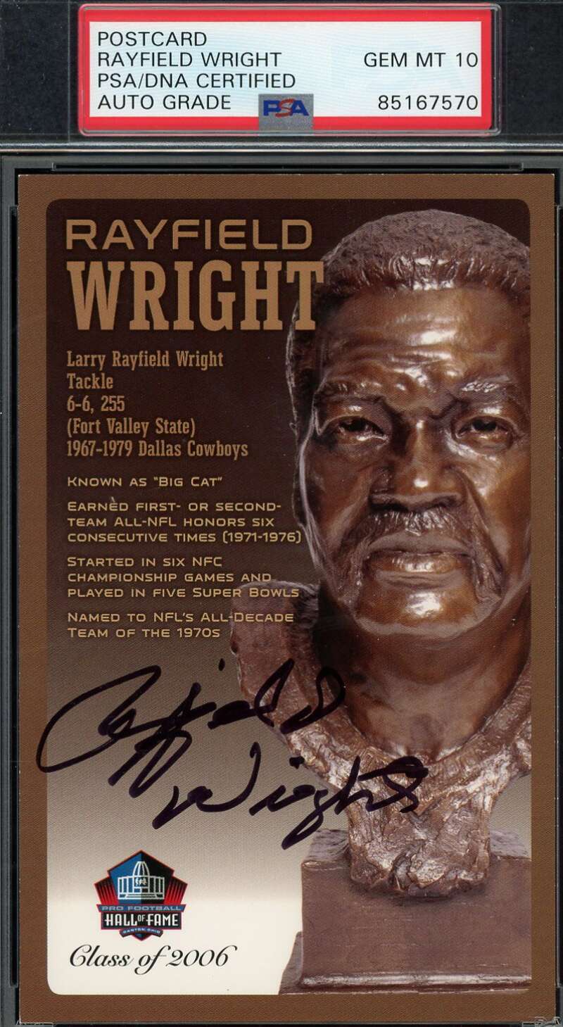 Rayfield Wright Gem Mint 10 PSA DNA Signed HoF Bronze Bust Postcard /150 Autog