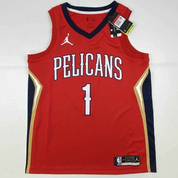Autographed/Signed Zion Williamson Orlans Pelicans Red Jersey Fanatics COA