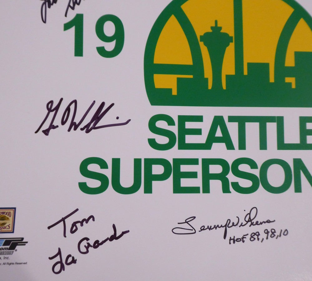 1978-79 NBA Champ Supersonics Auto 16x20 Photo 9 Sig Fred Brown, Lenny Wilkens