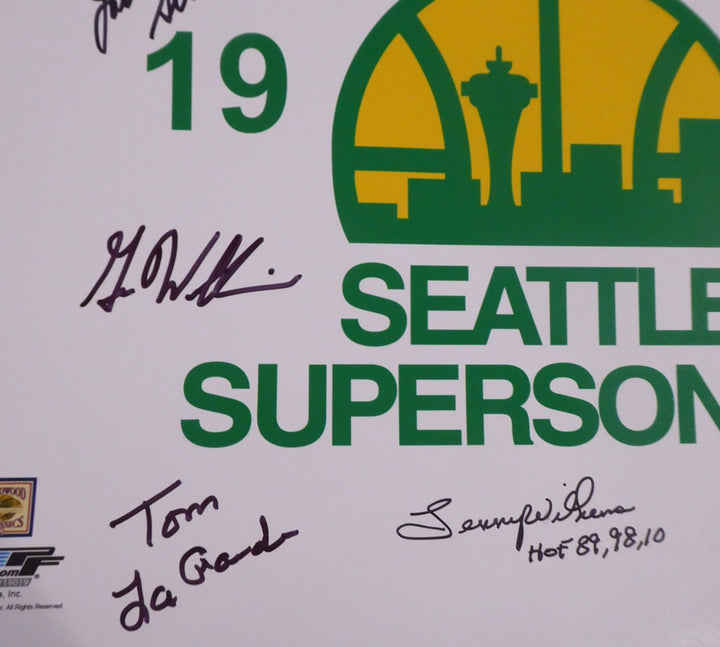 1978-79 NBA Champ Supersonics Auto 16x20 Photo 9 Sig Fred Brown, Lenny Wilkens