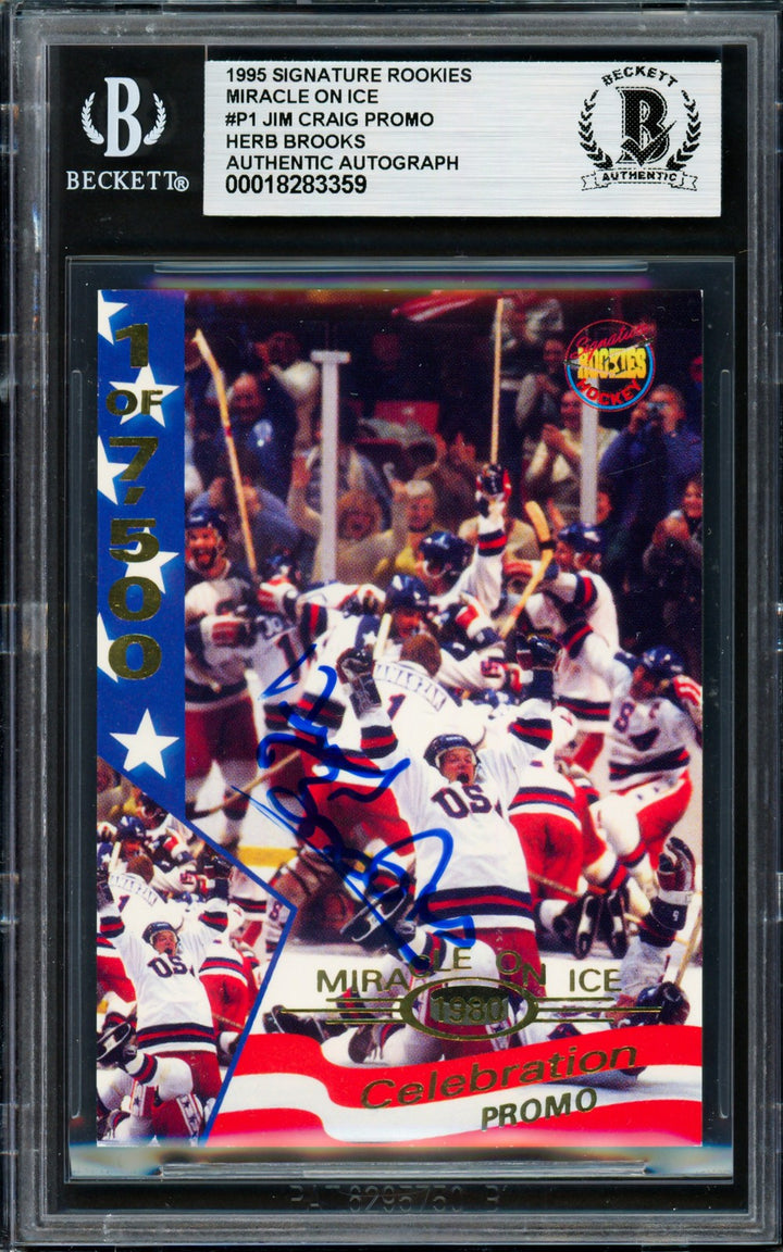 Herb Brooks Signed 1995 Sig Rookies Card 1980 Team USA Beckett #18283359