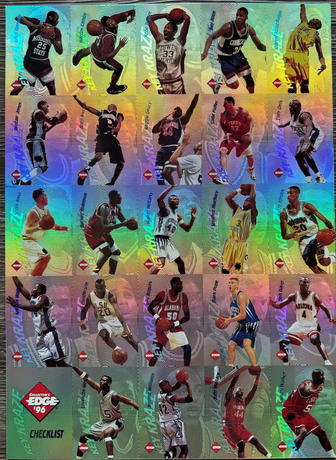 1996 Collectors Edge Key Kraze Uncut Sheet Kobe Bryant Steve Nash Allen Iverson