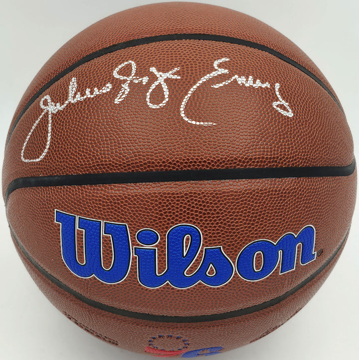 Julius "Dr. J" Erving Signed Composite Leather 76ers Logo Basketball Beckett Wit