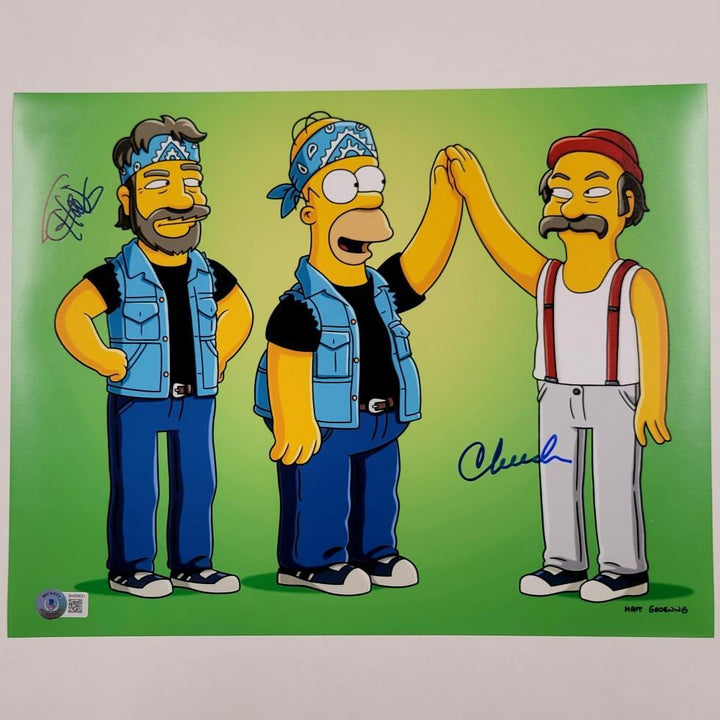 Cheech Marin and Tommy Chong signed Simpsons 11x14 photo (B) Beckett BAS Holo