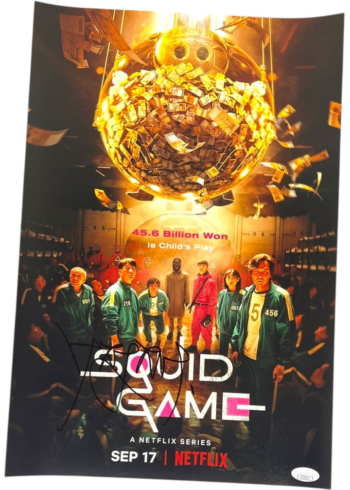 LEE JUNG JAE SIGNED SQUID GAME 12X18 TV POSTER PHOTO SEONG GI HUN JSA COA