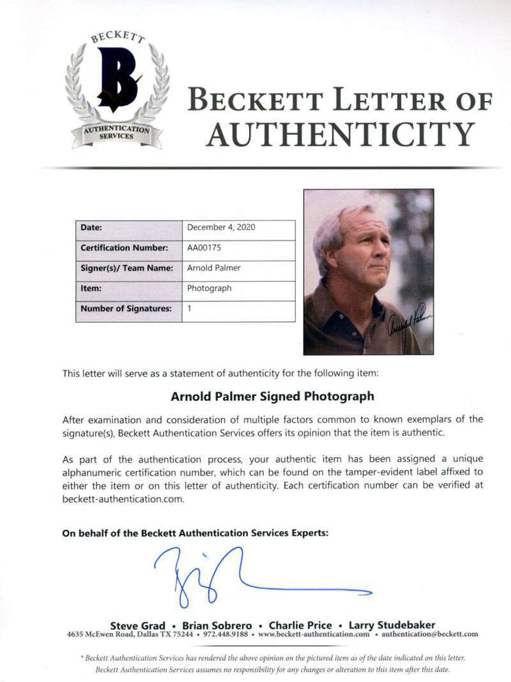 Arnold Palmer Beckett Signed 8x10 Photo Autograph