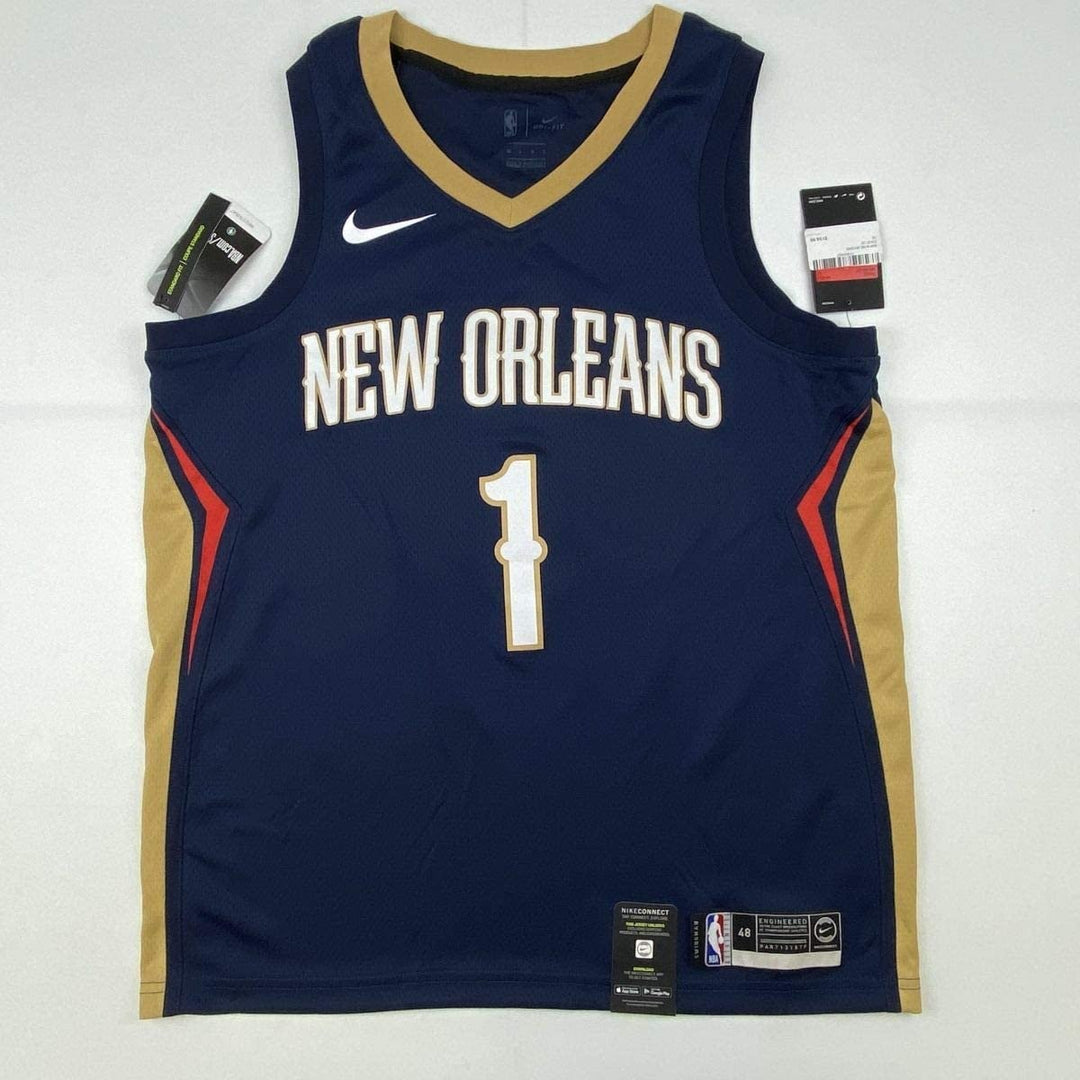 Signed ZION WILLIAMSON Pelicans Blue Nike Jersey Fanatics COA Auto