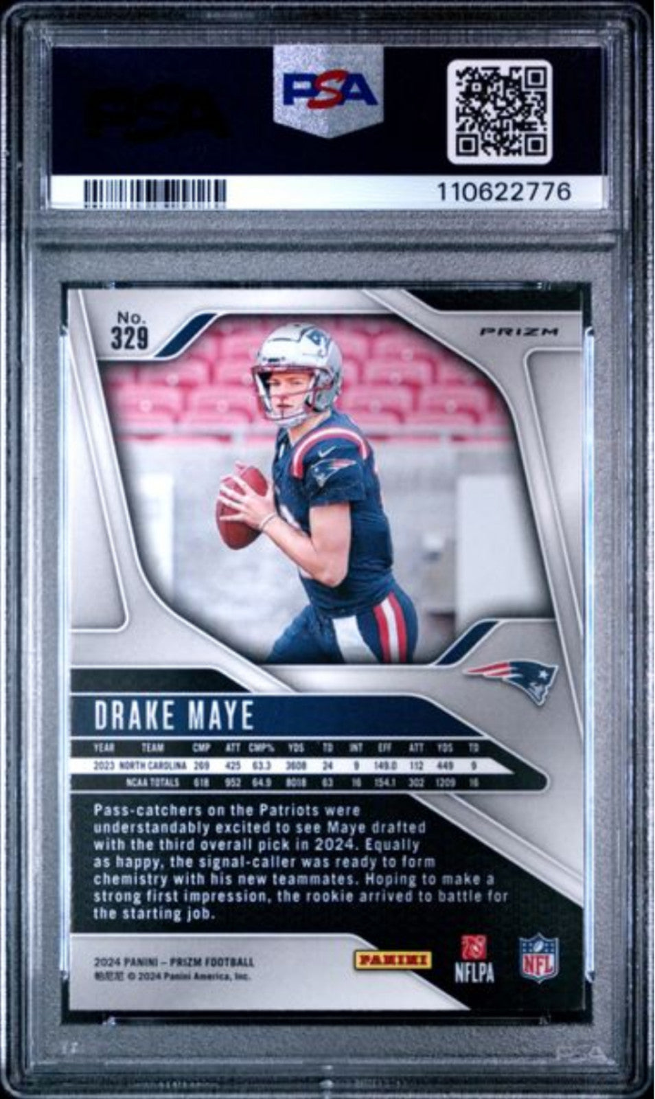 Graded 2024 Panini Prizm Drake Maye #329 Pink Prizm Rookie RC Card PSA 10 Mint