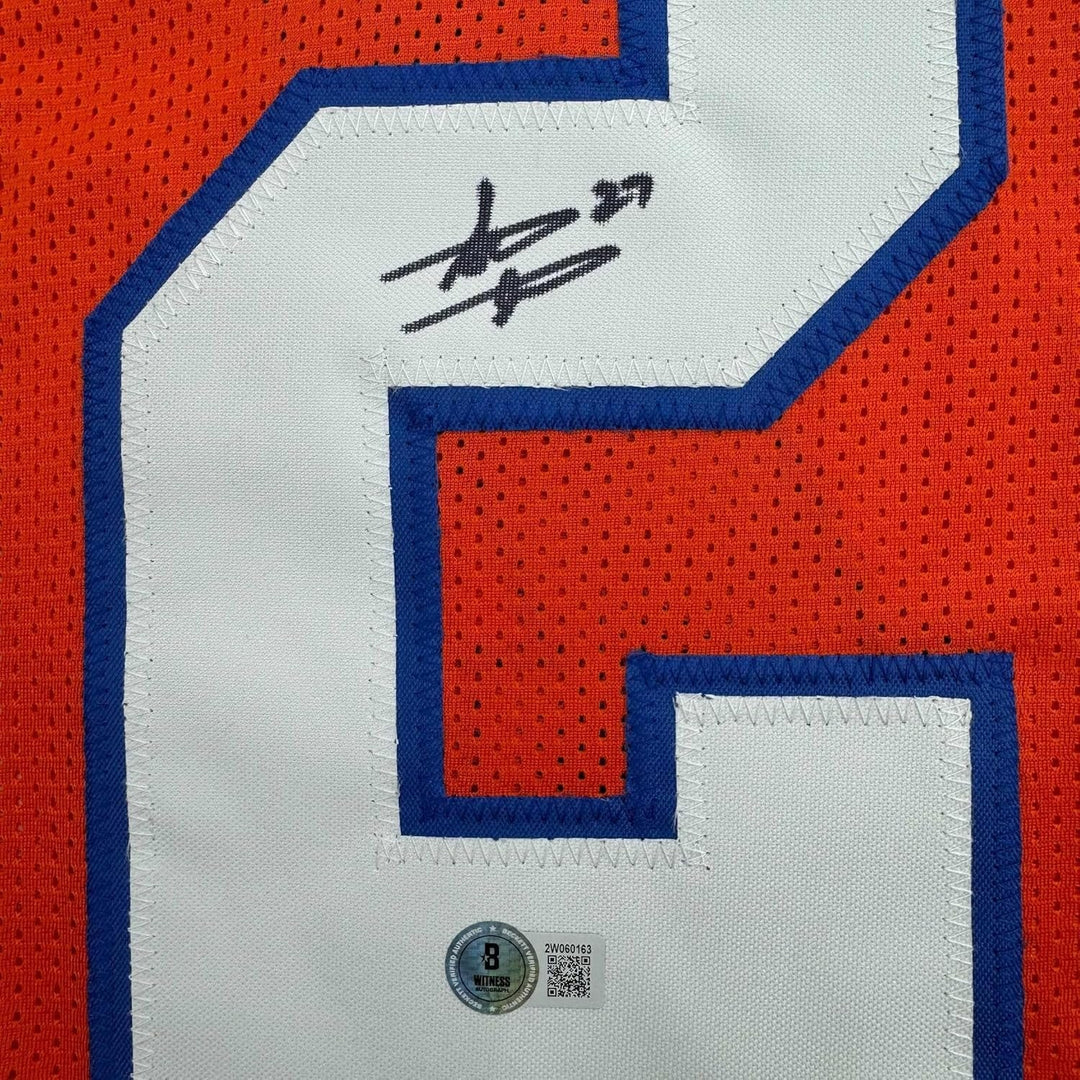 Framed Signed Steve Atwater 35x39 Denver Retro Orange Jersey BAS COA