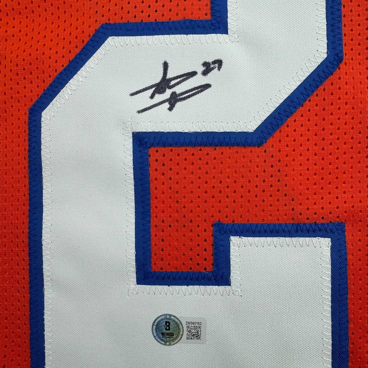 Framed Signed Steve Atwater 35x39 Denver Retro Orange Jersey BAS COA