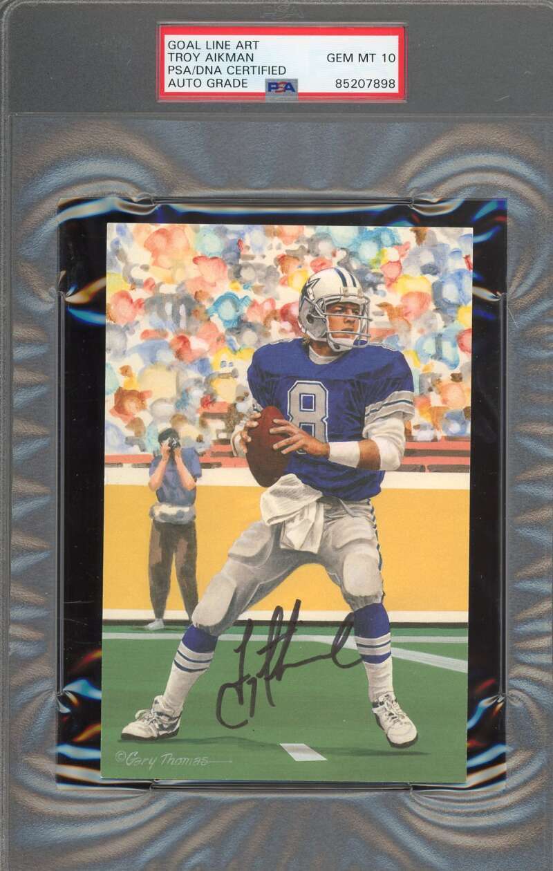 Troy Aikman Gem Mint 10 PSA DNA Signed Goal Line Art Card GLAC Autograph