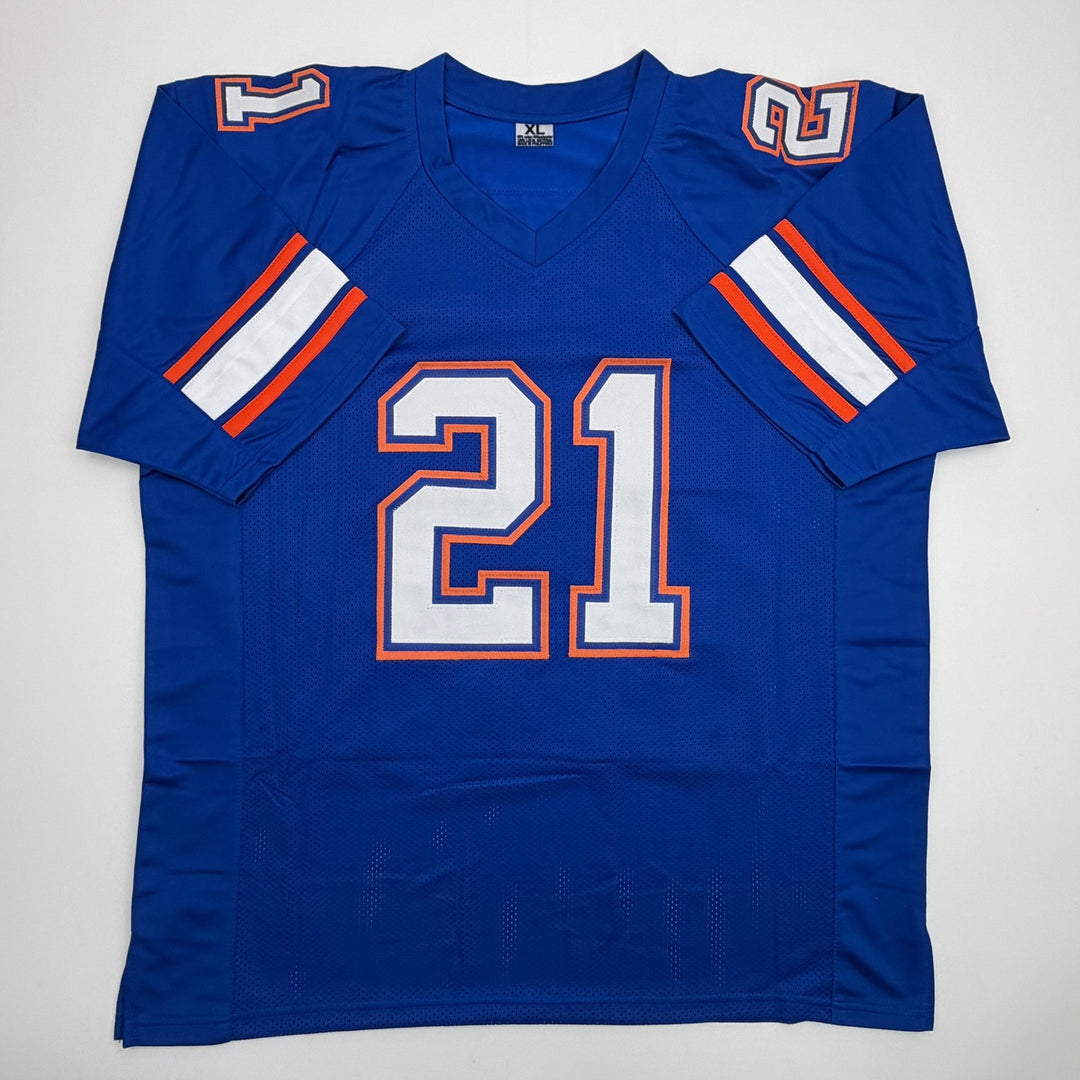Autographed/Signed Fred Taylor 96 Champs Florida Blue Jersey Beckett BAS COA