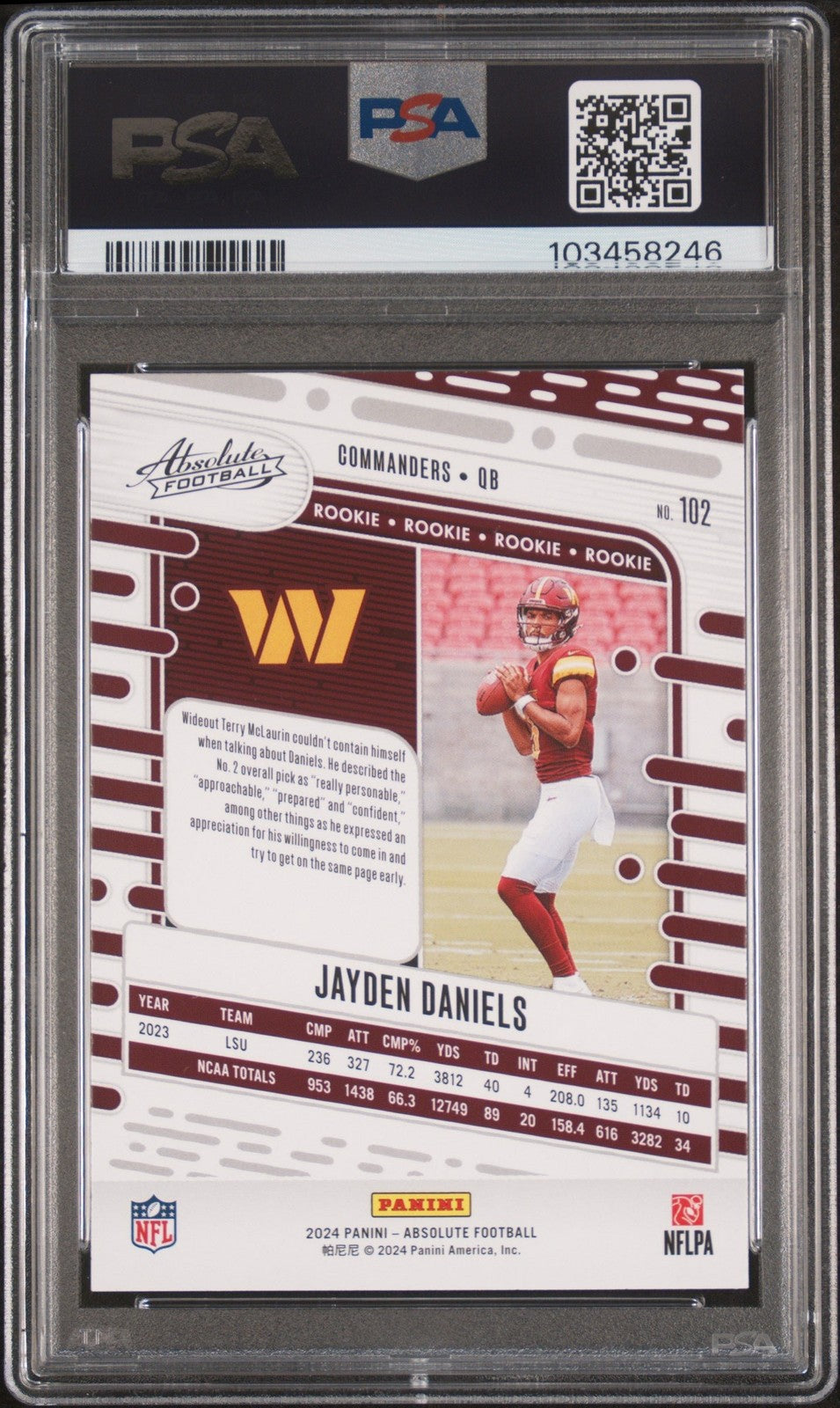 Graded 2024 Panini Absolute Jayden Daniels #102 Rookie RC Card PSA 10