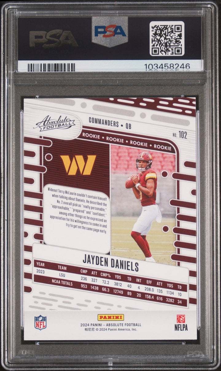 Graded 2024 Panini Absolute Jayden Daniels #102 Rookie RC Card PSA 10