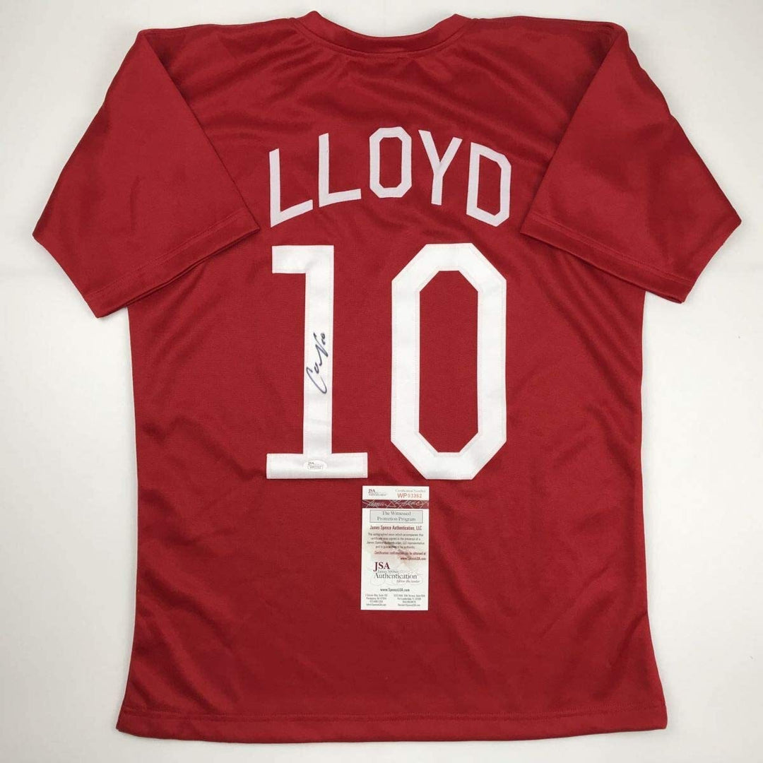 Autographed/Signed CARLI LLOYD Red Team USA Soccer USWNT Jersey JSA COA Auto