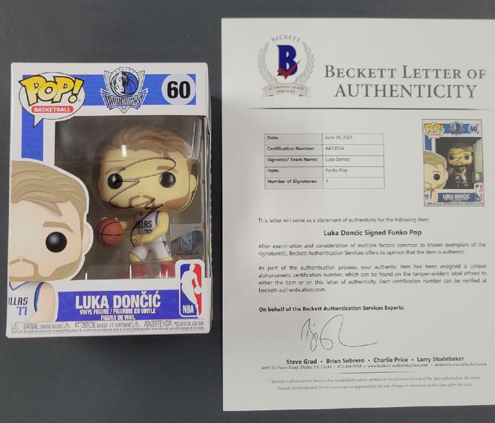 Luka Doncic autograph signed Funko POP figure w/ Photo Proof ~ BAS Beckett COA