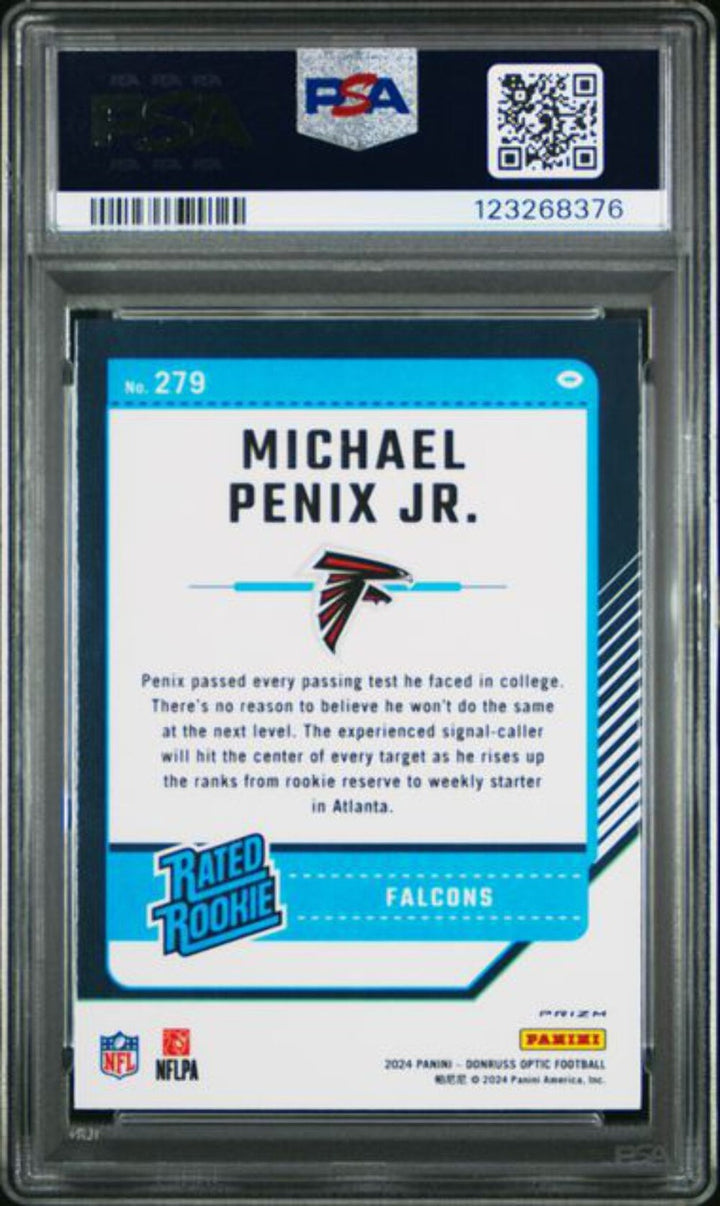 Graded 2024 Donruss Optic Michael Penix Jr #279 Green Velocity RC PSA 10