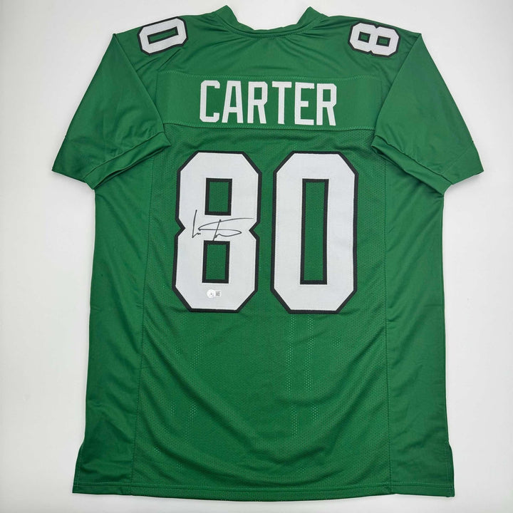Autographed/Signed Cris Carter Philadelphia Kelly Green Jersey BAS COA