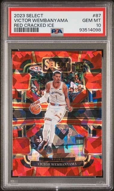 Graded 2023 Select Victor Wembanyama #87 Red Cracked Ice RC Card PSA 10