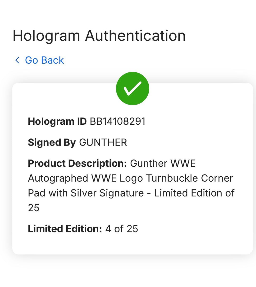 Gunther Signed WWE Logo Turnbuckle LE /25 Auto Fanatics WWE Under Wraps COA