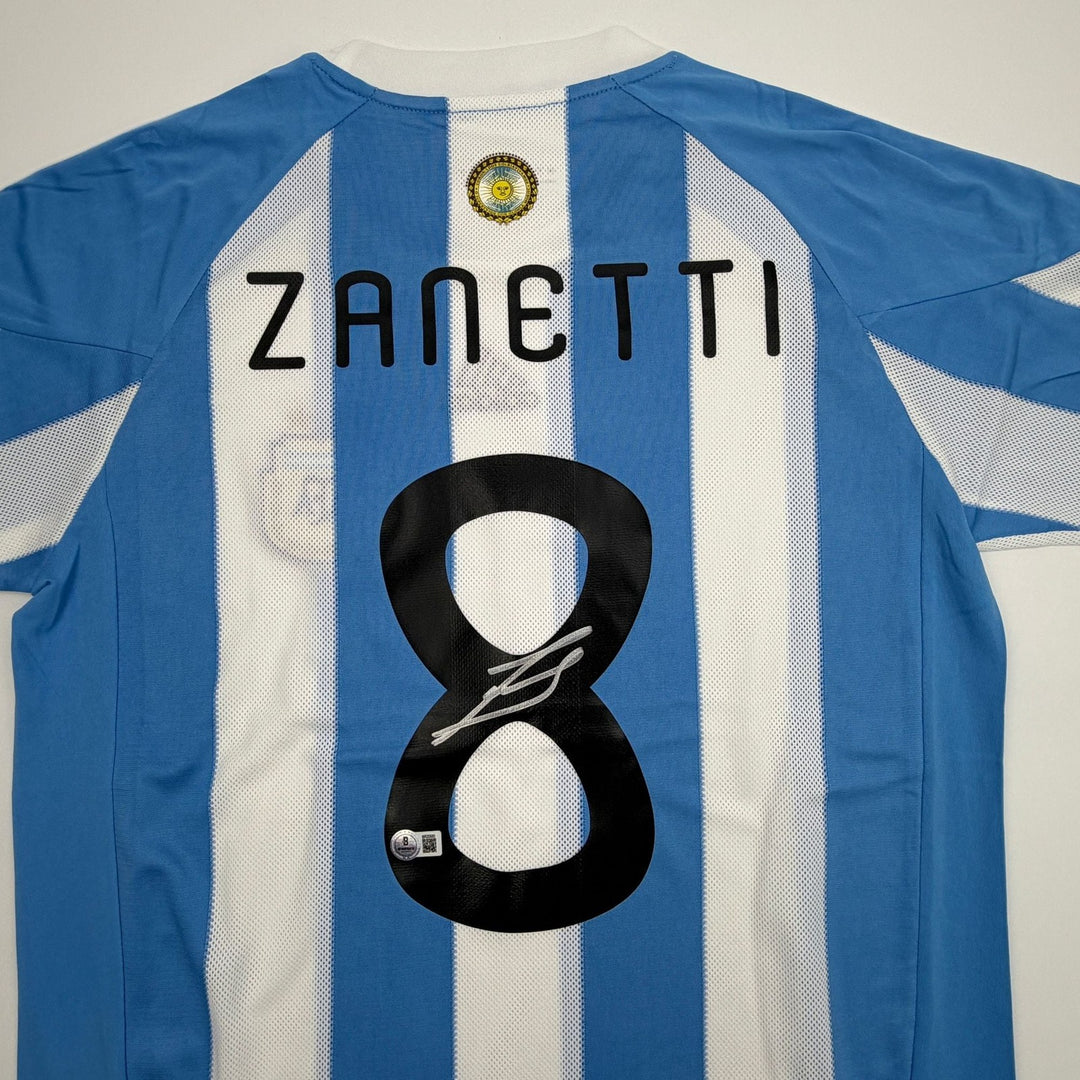 Autographed/Signed Javier Zanetti Argentina Soccer Jersey Beckett BAS COA