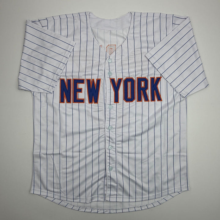 Autographed/Signed Todd Hundley New York Pinstripe Baseball Jersey JSA COA