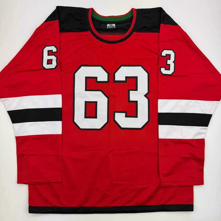 Autographed/Signed Jesper Bratt New Jersey Red Hockey Jersey Beckett BAS COA