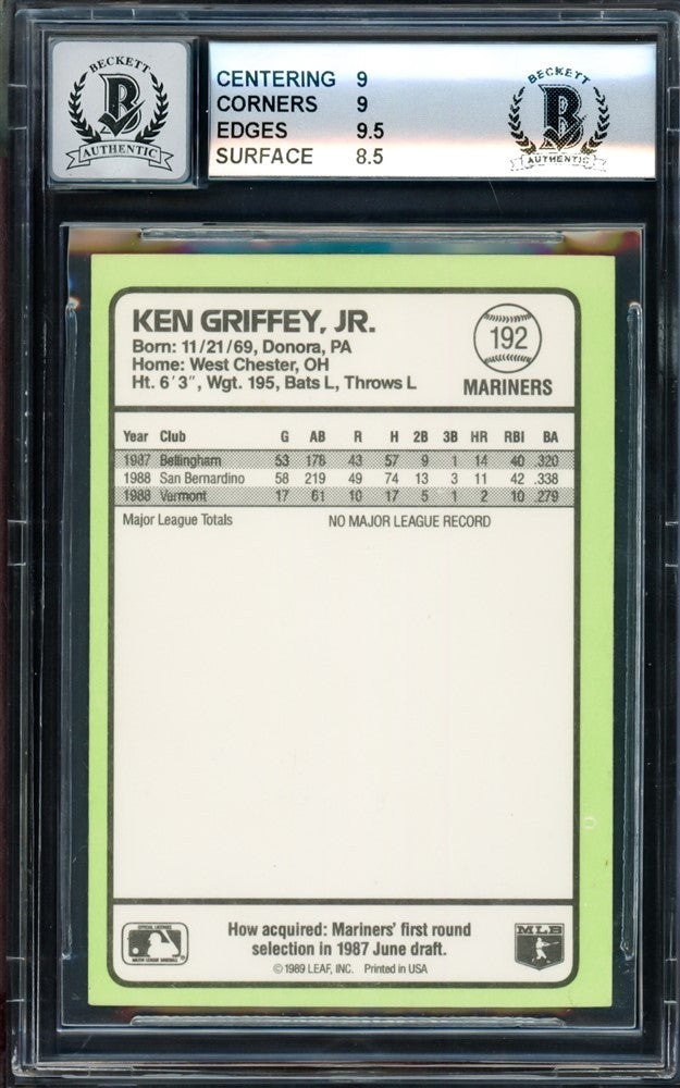 Ken Griffey Jr. Signed 1989 Donruss RC 192 Mariners BGS 9 Auto 10 Beckett