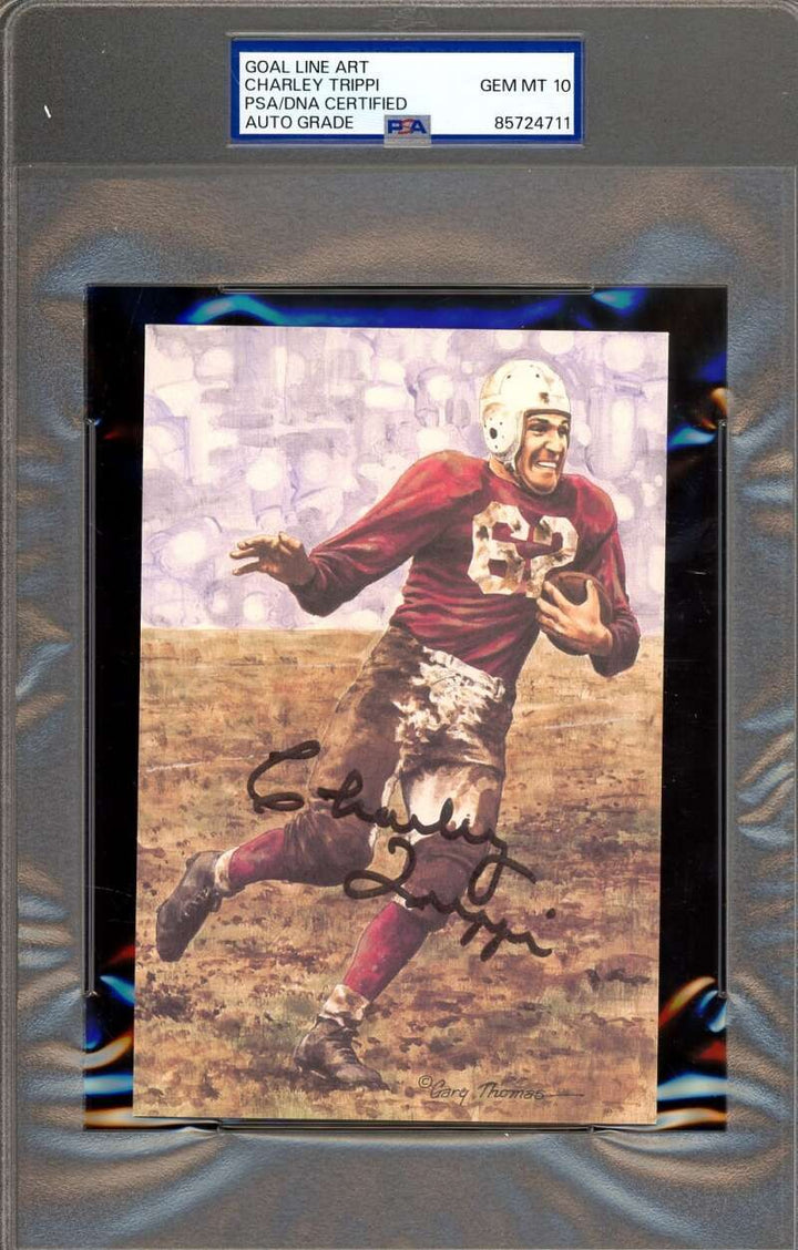 Charley Trippi Gem Mint 10 PSA DNA Autographed Goal Line Art Card GLAC Signed