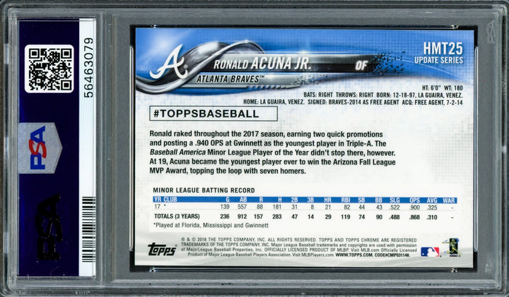 Ronald Acuna Jr Signed 2018 Topps Chrome Update RC HMT25 PSA 9 Sig 10 PSA/DNA
