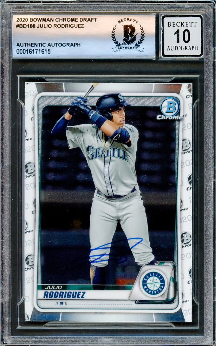 Julio Rodriguez Auto 2020 Bowman Chrome Draft Card BD188 Mariners Sig 10 Beckett