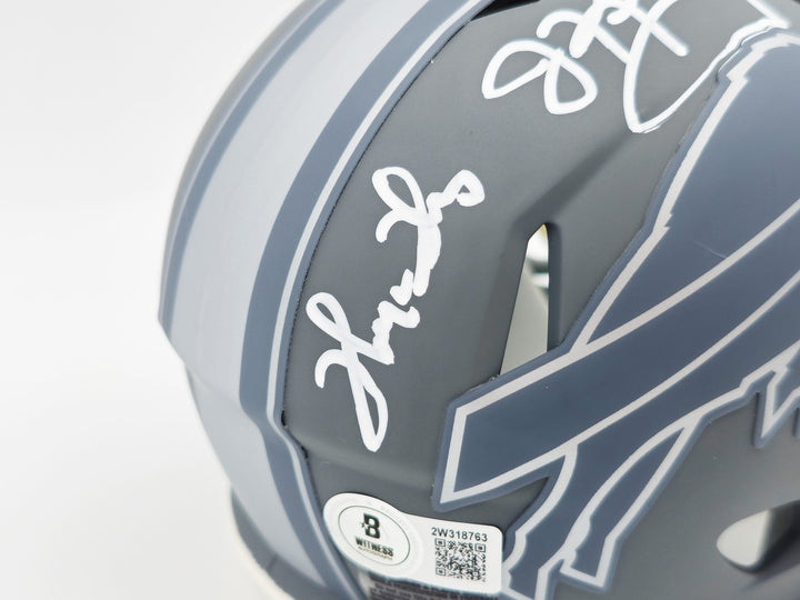 Jim Kelly, Thurman Thomas & Andre Reed Auto Bills Greats Gray Mini Helmet BAS