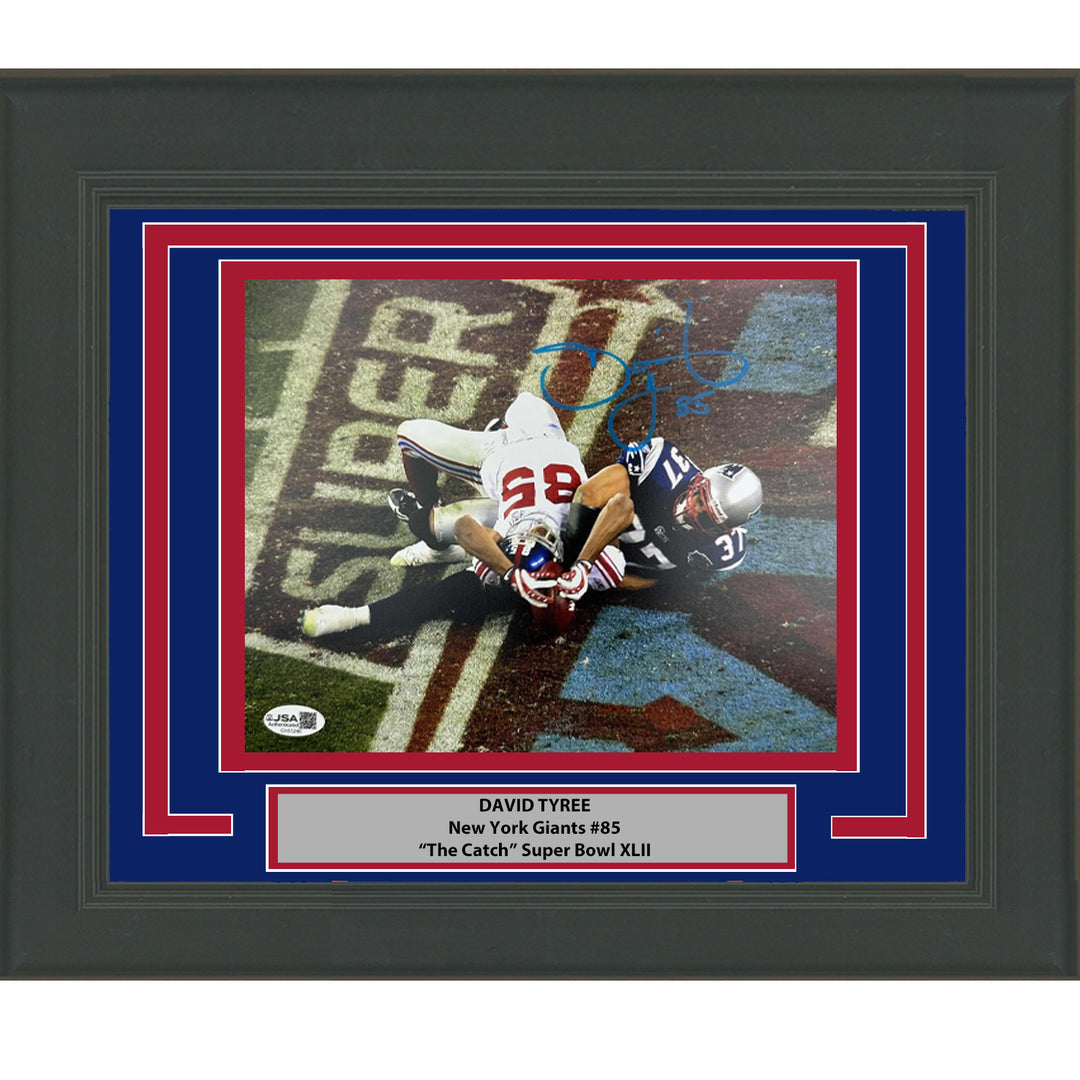 Framed Autographed/Signed David Tyree Catch Super Bowl XLII 16x20 Photo JSA COA
