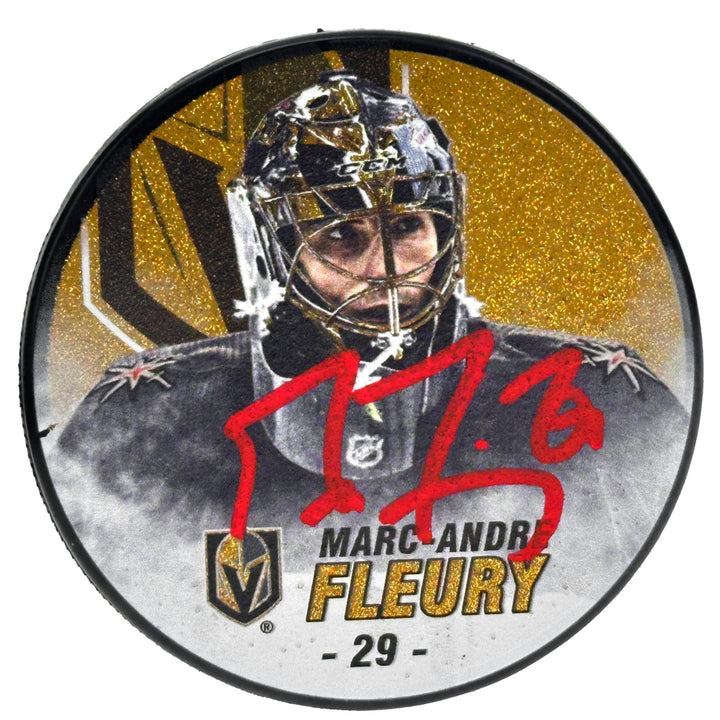 Marc-Andre Fleury Autographed Vegas Golden Knights Glitter Puck IGM COA Signed