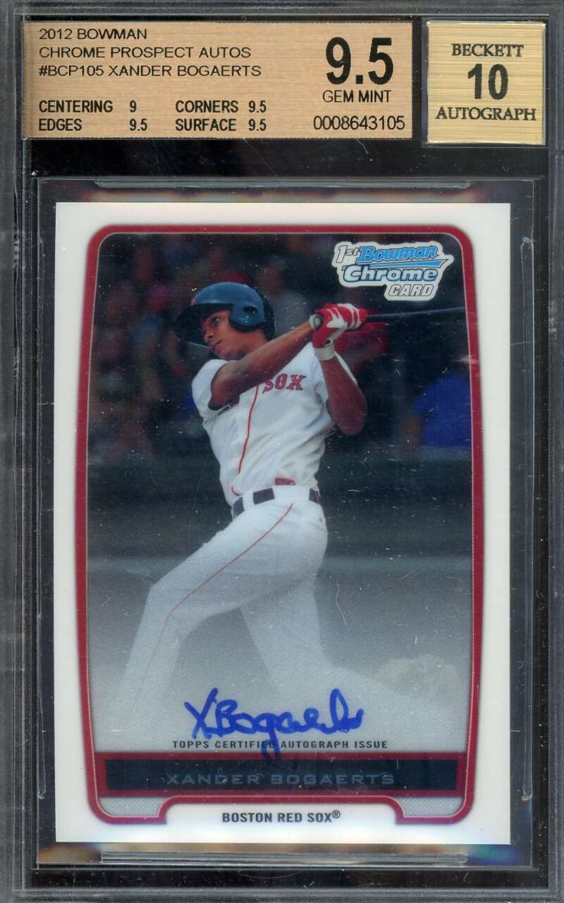 Xander Bogaerts Gem Mint 10 Beckett BAS Signed 2012 Bowman Chrome Prospect Rooki